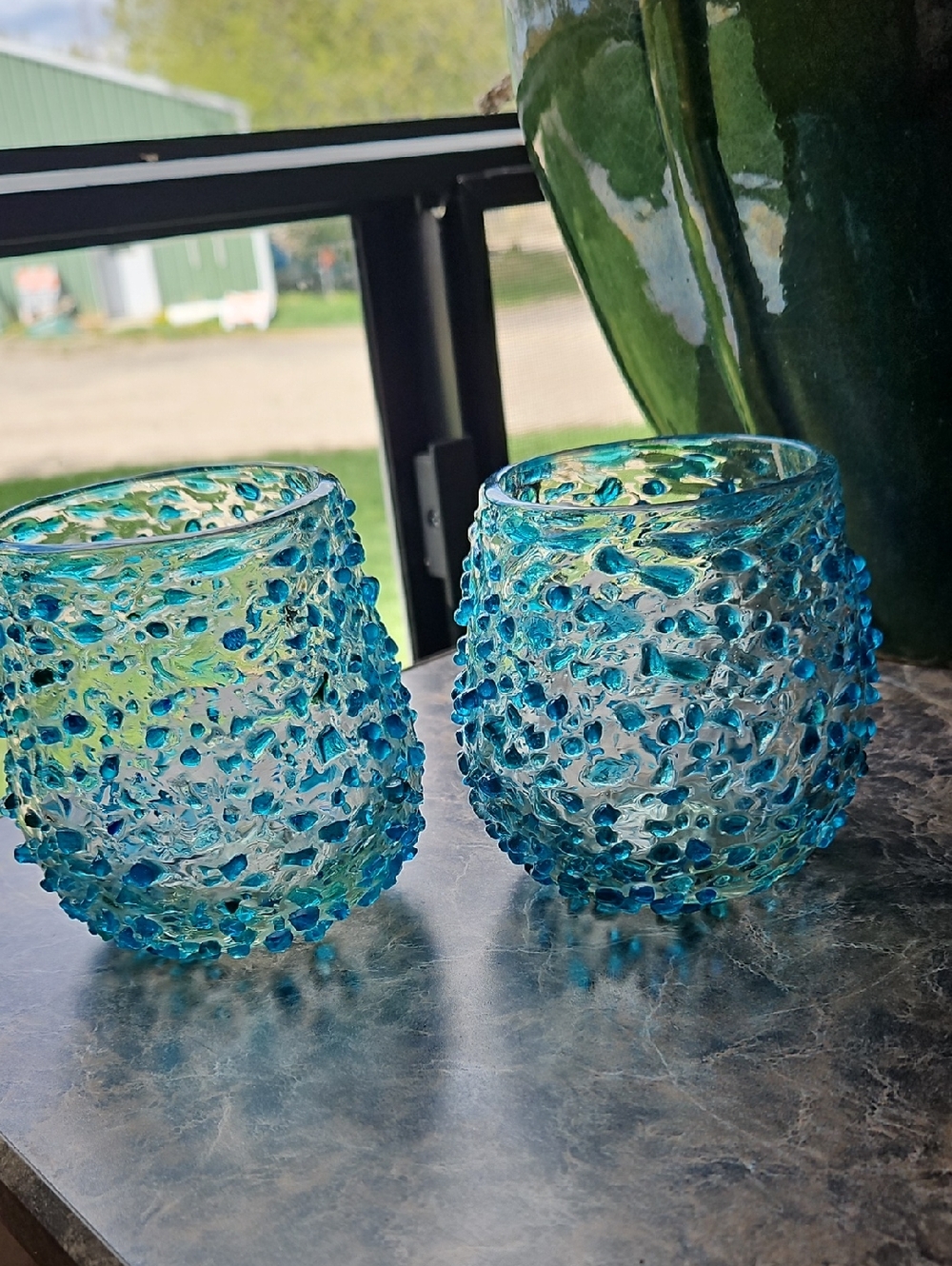 Blue Textured Glass Tumbler Set - 2 Pieces